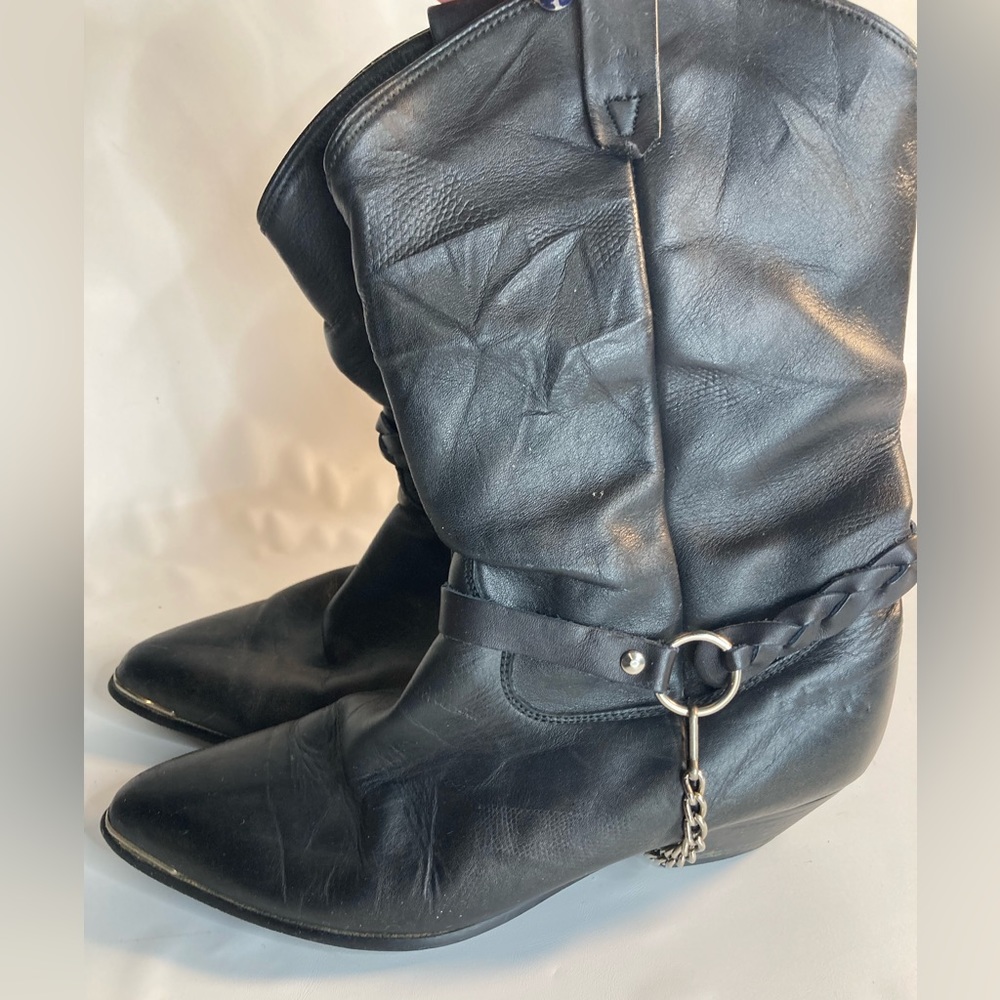 Oak Tree Womens Black Cowboy Leather Boots 7